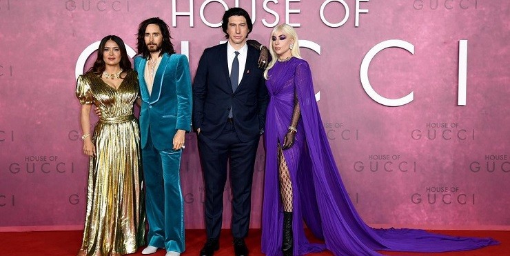Леди Гага, Джаред Лето, Сальма Хайек и Адам Драйвер на лондонской премьере «Дом Gucci»